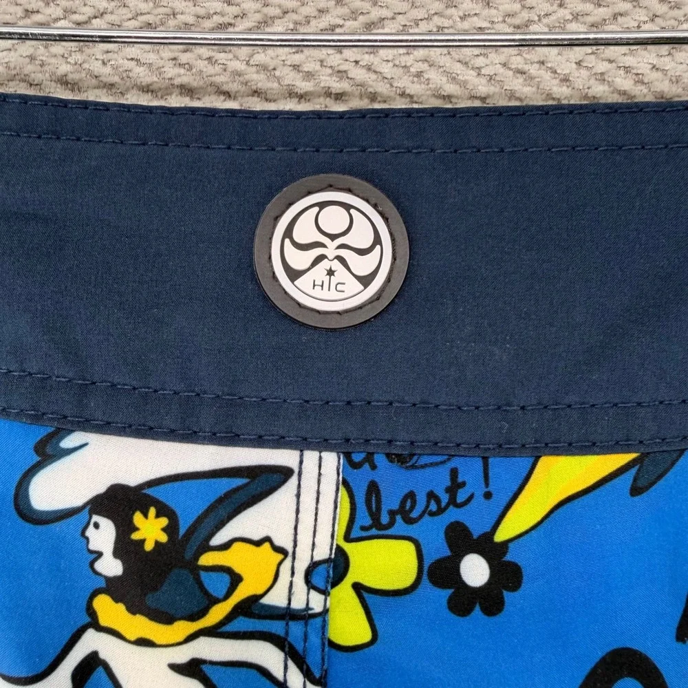 HIC Hawaiian Island Creations Board Shorts 31 Blue Polyester Spandex Surf Swim